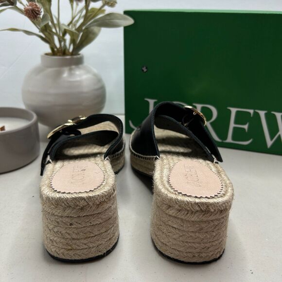 J. Crew Block-Heel Espadrille Sandals Leather Raffia Slip-on Black Women's 9 NWB - Picture 5 of 12